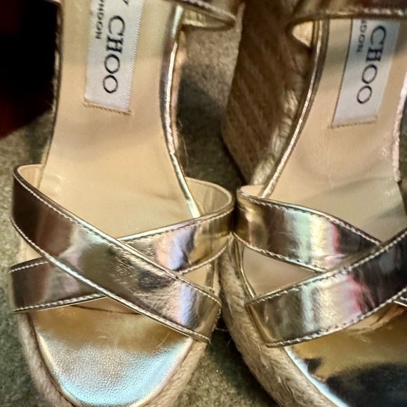Jimmy Choo Gold/Champage Porto Platform Wedge Espadrille Sandal EU36/6 - Picture 13 of 16